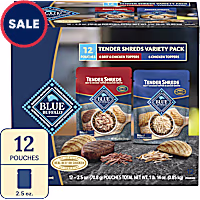 Blue Buffalo Tender Shreds Tasty Chicken and Beef & Chicken Topper Natural Dog Food Complement Varity Pack