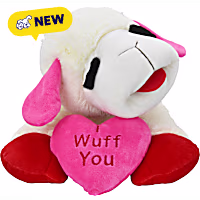 Multipet International Lamb Chop Jumbo Holding an I Wuff You Heart Dog Toy