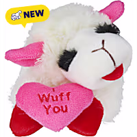 Multipet International Lamb Chop Holding an I Wuff You Heart Dog Toy
