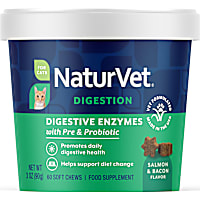NaturVet Salmon and Bacon Flavor Soft Chews, Digestive Enzymes Supplements for Cats