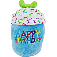 Multipet Blue Happy Birthday Cup Cake Plush Dog Toy