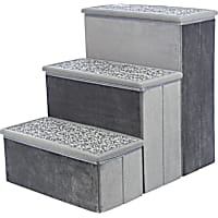TRIXIE Grey Velour Foldable 3-Step Pet Stairs With Storage