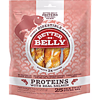 Better Belly Proteins with Real Salmon Twists Highly Digestible Rawhide Chews for Dogs