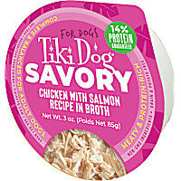 Tiki Dog Savory Chicken with Salmon Recipe in Broth Dog Food