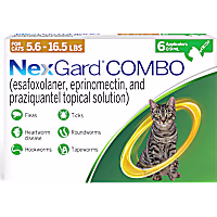 NexGard Combo (esafoxolaner, eprinomectin, and praziquantel topical solution) for Cats 5.6 - 16.5 lbs. (Yellow)
