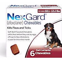 NexGard (afoxolaner) Flea and Tick Soft Beef Flavored Oral Chewables for Dogs 60.1 - 121 lbs. (Red)