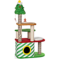 Prevue Pet Products Kringle Cat Chateaux Holiday Cat Condo With Multiple Perches, Hideaway, Toys, and Scratchers