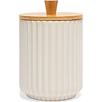 Petco Cream Ribbed Ceramic Treat Jar with Bamboo Lid