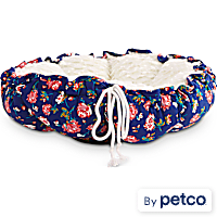 EveryYay Snooze Fest Navy Floral Printed Round Cat Bed