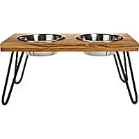EveryYay Better Together Elevated Wood Double Diner with Stainless-Steel Bowls for Dogs