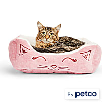 EveryYay Snooze Fest Pink Cat Face-Embroidered Rectangle Lounger Cat Bed