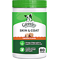 Greenies Dog Skin and Coat Supplement Soft Chews with Fish Oil & Chicken Flavor