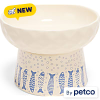 EveryYay Ceramic Pedestal Painted Fish Cat Bowl