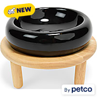 EveryYay Elevated Ceramic Dog Bowl and Wooden Stand