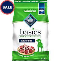 Blue Buffalo Basics Grain-Free, Skin & Stomach Care, Limited Ingredient Diet, Lamb Recipe, Adult Dry Dog Food