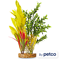 Imagitarium Forest Green Fern Plastic Aquarium Plant with Red and Yellow Accents