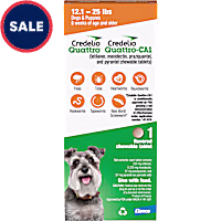 Credelio Quattro/Credelio Quattro-CA1 Dog Flea & Tick Treatment + Heartworm & Parasite Coverage, 12.1-25 lbs