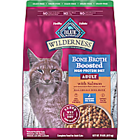 Blue Buffalo Wilderness Salmon Bone Broth Boosted High-Protein Diet, Grain-Free Dry Food for Adult Cats
