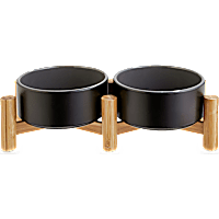 Reddy Black Ceramic & Bamboo Elevated Double Diner Pet Bowl