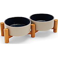 Reddy Grey & Navy Ceramic & Bamboo Elevated Dog Double Diner
