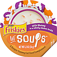 Purina Friskies Grain Free Lickable Cat Food Toppers Lil' Soups with Shrimp in a Velvety Chicken Broth