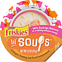 Purina Friskies Grain Free Lickable Cat Food Toppers Lil? Soups with Sockeye Salmon in Chicken Broth