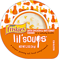 Friskies Lil' Soups With Chicken & Butternut Squash in a Velvety Broth Adult Wet Cat Food Complement