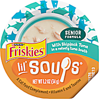 Purina Friskies Lil' Soups with Skipjack Tuna in a Velvety Tuna Broth Grain Free Senior Lickable Cat Food Topper