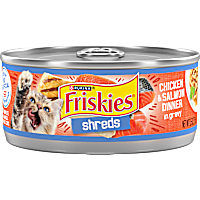 Friskies Shreds Chicken and Salmon Dinner in Wet Cat Food Gravy
