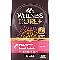 Wellness CORE+ Sensitive Skin & Stomach Freeze Dried Pieces, High Protein, Salmon & Rice Recipe Dry Dog Food