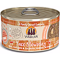 Weruva Stew! Taco Stewsday Beef, Chicken & Salmon Dinner in Gravy Wet Cat Food