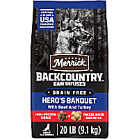 Merrick Backcountry Grain Free Kibble with Freeze Dried Raw Pieces, Hero's Banquet Recipe Adult Dry Dog Food