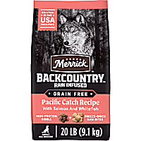 Merrick Backcountry Grain Free Kibble with Freeze Dried Raw Pieces, Pacific Catch with Salmon Adult Dry Dog Food