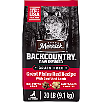 Merrick Backcountry Grain Free Dry Adult Dog Food Kibble with Freeze Dried Raw Pieces, Great Plains Red Recipe