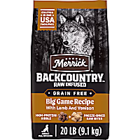 Merrick Backcountry Grain Free Kibble with Freeze Dried Raw Pieces, Big Game Recipe Adult Dry Dog Food