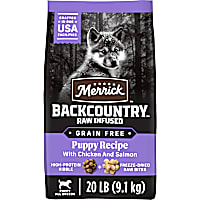 Merrick Backcountry Grain Free Kibble with Freeze Dried Raw Pieces, Chicken Recipe Dry Puppy Dog Food