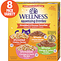 Wellness Appetizing Entrees Shredded & Mousse Favorites, Poultry Natural Wet Cat Food Variety Pack