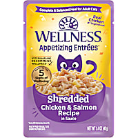 Wellness Appetizing Entrees Shredded Chicken & Salmon Recipe in Sauce Natural Wet Cat Food
