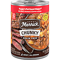 Merrick Chunky Grain Free Premium and Wholesome Real Meat Pappys Pot Roast Dinner in Gravy Canned Dog Food