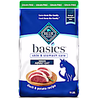 Blue Buffalo Basics Skin & Stomach Care, Limited Ingredient Diet for Indoor Cats, Duck & Potato Dry Cat Food