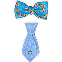 YOULY Pizza Tie and Blue Bowtie for Dogs