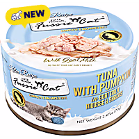 Fussie Cat Mousse Tuna w/ Pumpkin in Goat Milk Mousse and Shreds Kitten Food