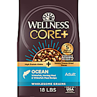 Wellness CORE+ Freeze Dried Pieces, High Protein, Ocean Whitefish & Herring Recipe Dry Dog Food