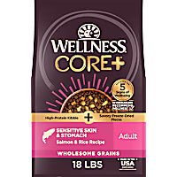 Wellness CORE+ Freeze Dried Pieces, High Protein, Salmon & Rice Recipe Sensitive Skin & Stomach Dry Dog Food
