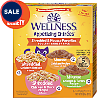 Wellness Appetizing Entrees Shredded & Mousse Favorites, Poultry Natural Wet Cat Food Variety Pack