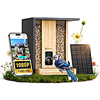 Birdfy Black Bamboo Smart Bird Feeder with Camera Solar Powered Motion Detection