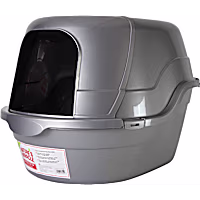 Nature's Miracle Hooded Flip Top Oval Shaped Silver & White Cat Litter Box With Odor Control