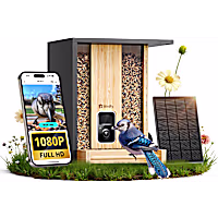 Birdfy Black Bamboo Smart Bird Feeder with Camera Solar Powered Motion Detection