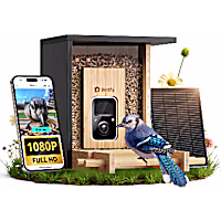 Birdfy Black Bamboo Smart Bird Feeder with Camera Solar Powered
