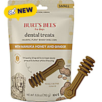 Burt's Bees Peanut Butter w/ Manuka Honey & Ginger, Holistic, Plant-based Oral Care Small Pets Dental Treats for Dogs